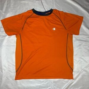 Champion Unisex Orange Performance Shirt with Navy Collar Short Sleeve